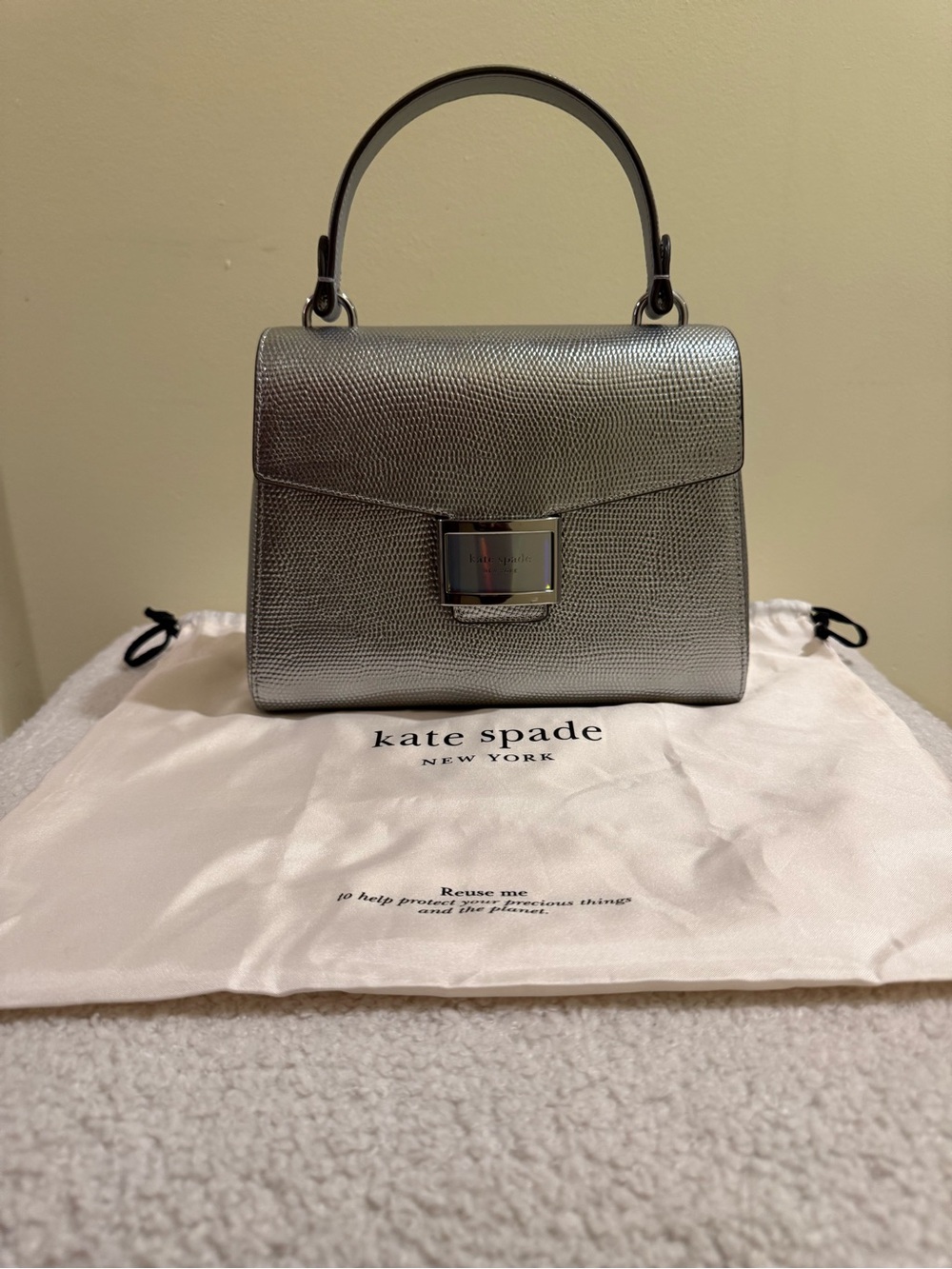 Kate Spade Silver Lizard Embossed Top-Handle Katy Bag